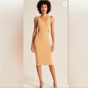 Abercrombie & Fitch Elevated Knit Side Cutout Midi Ribbed Sweater Dress
